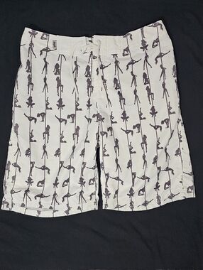 No Fear Board Shorts Size 36 White Graphic Print Swim Trunks Y2K Beach Surf